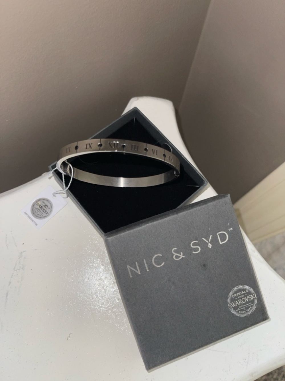 NIC & SYD Men's Stainless Steel Roman Numeral Bangle - Silver